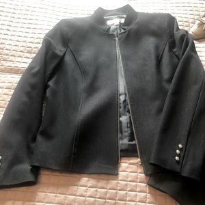 Tahari 2 piece skirt suit, stretch dark denim